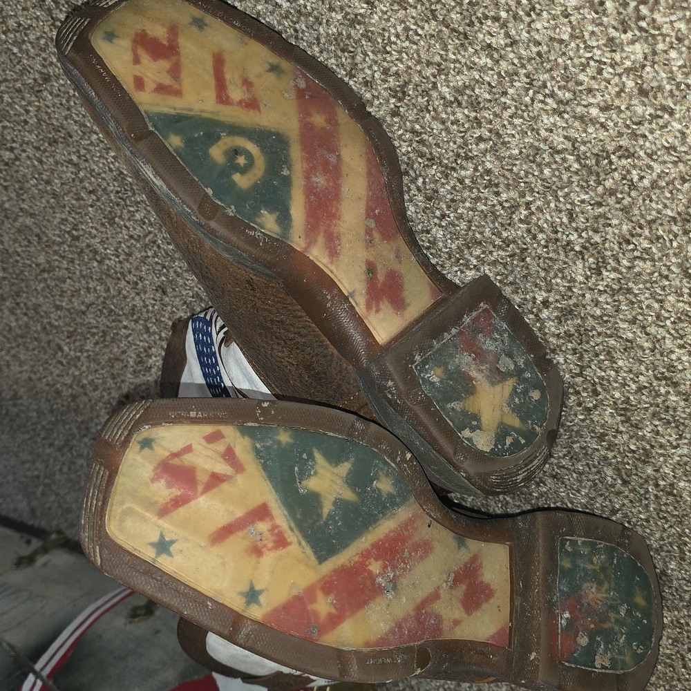 Womens 11" Flag Embroidery Bay Brown Boots Distressed Flag - Picture 5 of 11